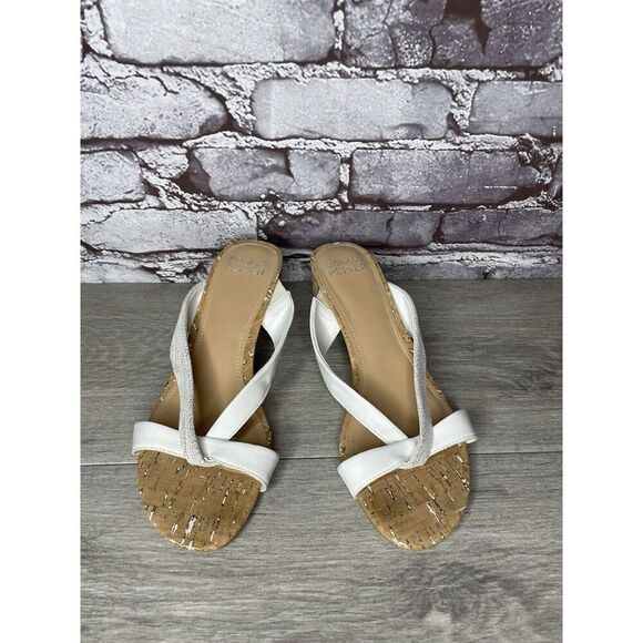 Donald Pliner OONA White Leather Open Toe Cork Heel Sandals Women Sz 8M US/39EU - Picture 16 of 16